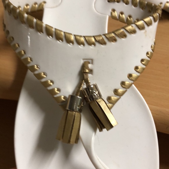 Jack Rogers white jelly flip-flop gold whip stitch 9 - Picture 11 of 15